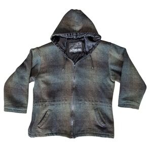Vintage Northern Sun Green Plaid Zip Up Fall Winter Jacket with Hood